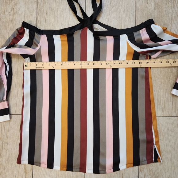 LOFT Off The Shoulder Long Sleeve Blouse Top Striped Halter Neck - Picture 9 of 12